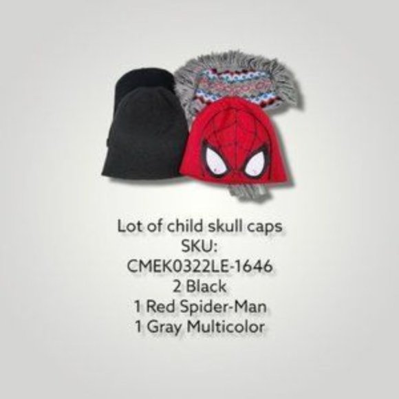 Pack of 4 Child Skull Caps - 2 Black Cap, 1 Red Spider-Man Cap, 1 Multicolor Cap - Picture 3 of 5